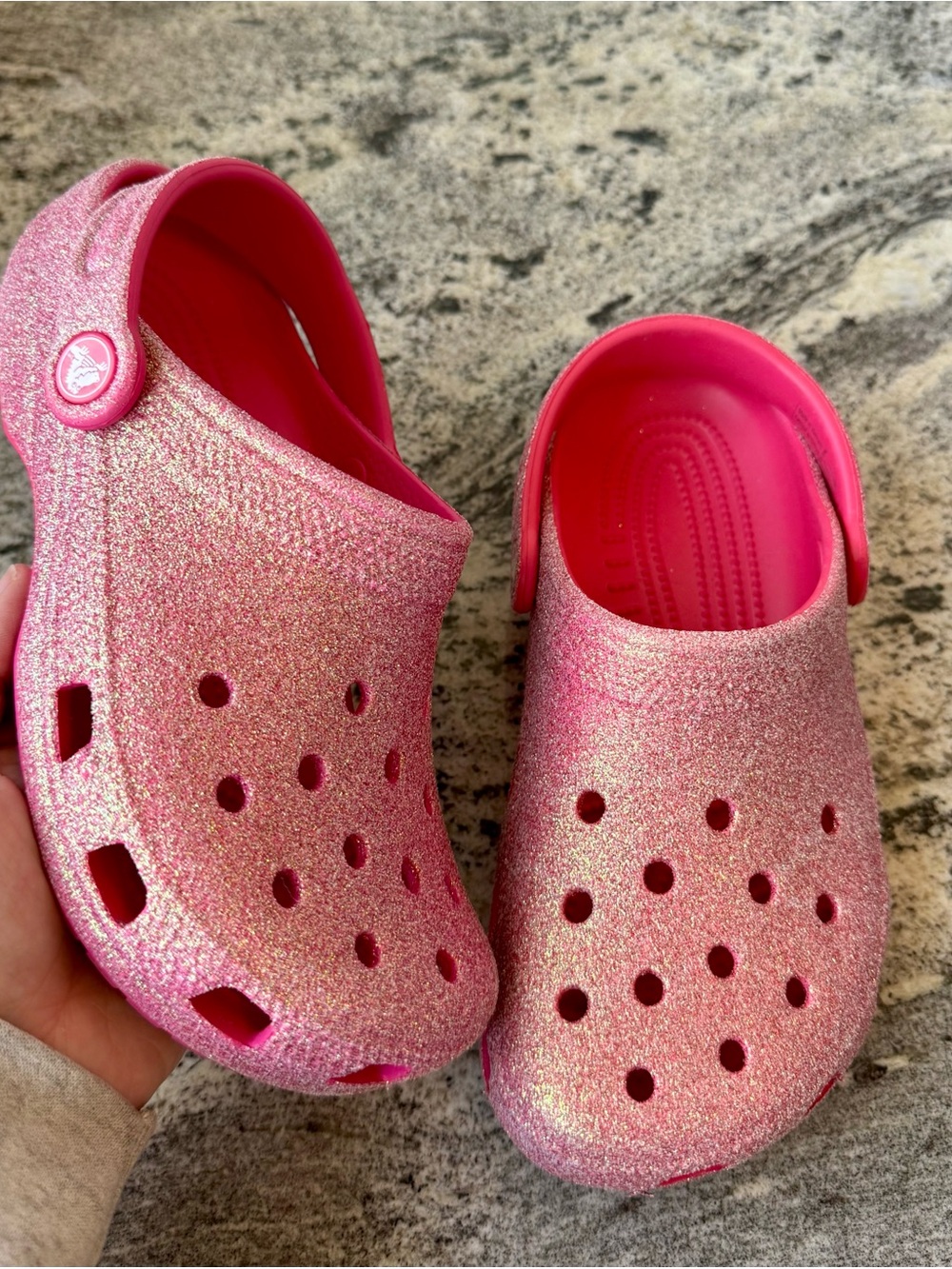 Kid’s Croc Pink Glitter. Size J 3. Worn once!